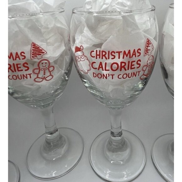 Christmas Calories Don't Count Set of 4 Wine Glasses 10oz Santa Holiday Party - Picture 5 of 13